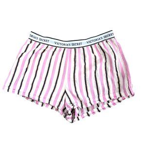 Victoria's Secret Women's Pajama Boxer Shorts S Pink Gold Striped Vintage RARE